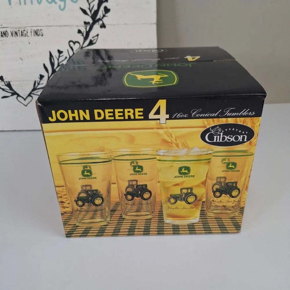 Gibson Everyday John Deere 16oz Conical Tumblers Set of 4 Tractor Glass 38856.04